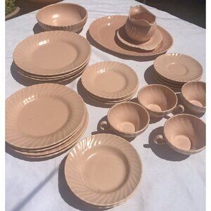 Vtg USA 40s FRANCISCAN CORONADO Coral Pink 28 Dishes Tea Dinnerware Art Deco Set